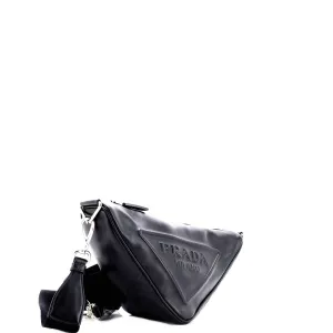 Triangle Logo Zip Crossbody Bag Embossed Leather Mini