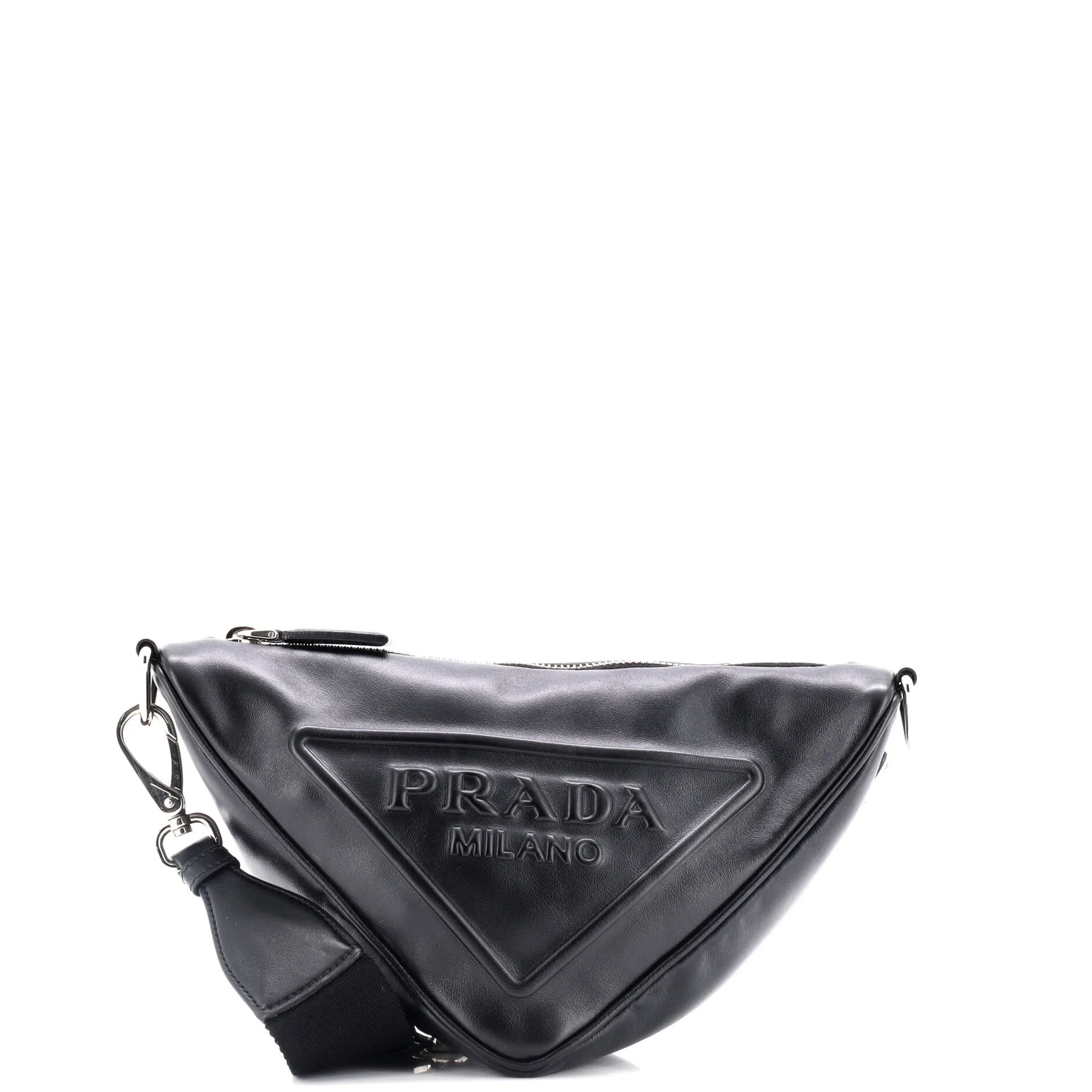 Triangle Logo Zip Crossbody Bag Embossed Leather Mini