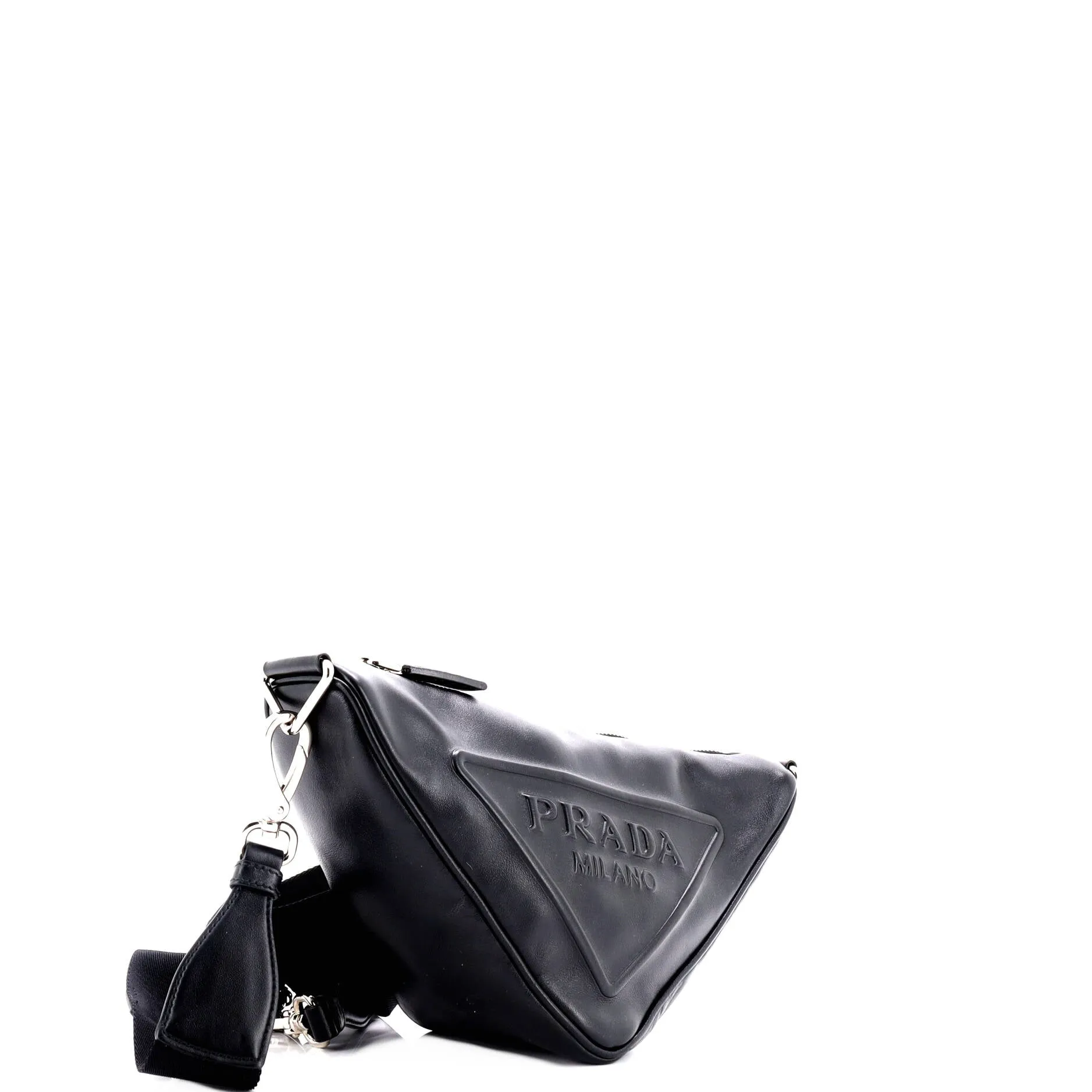 Triangle Logo Zip Crossbody Bag Embossed Leather Mini