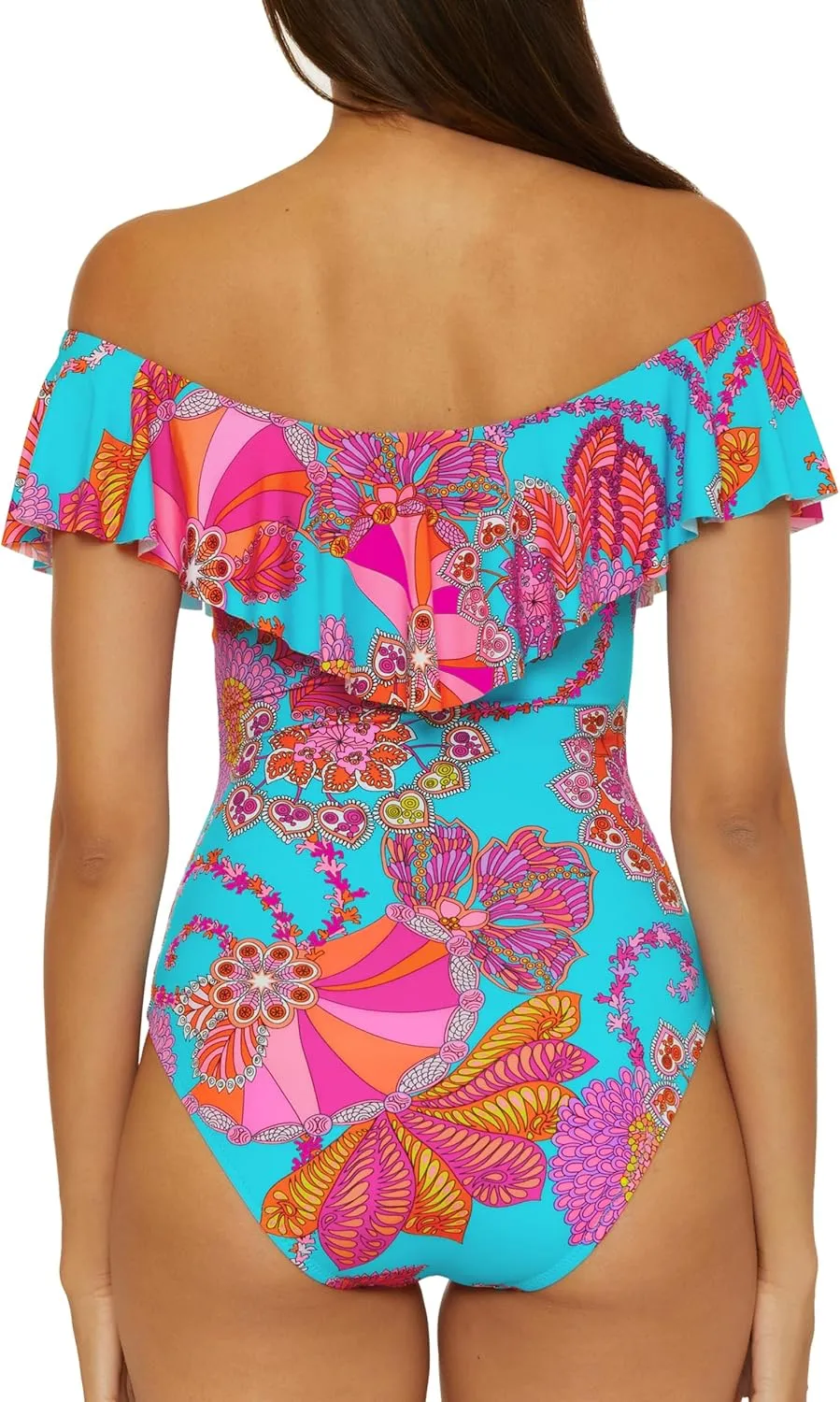 Trina Turk Women's Monaco One Piece Swimsuit, Off Shoulder, Bathing Suits