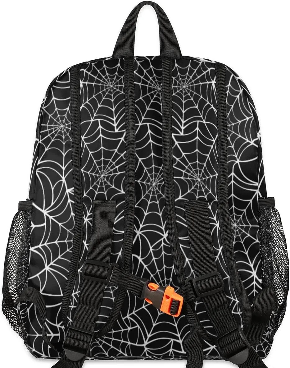 TropicalLife Black Spider Web Kids Backpack for School Boys and Girls, Lightweight Travel Bookbag with Chest Strap for Kindergarten Preschool