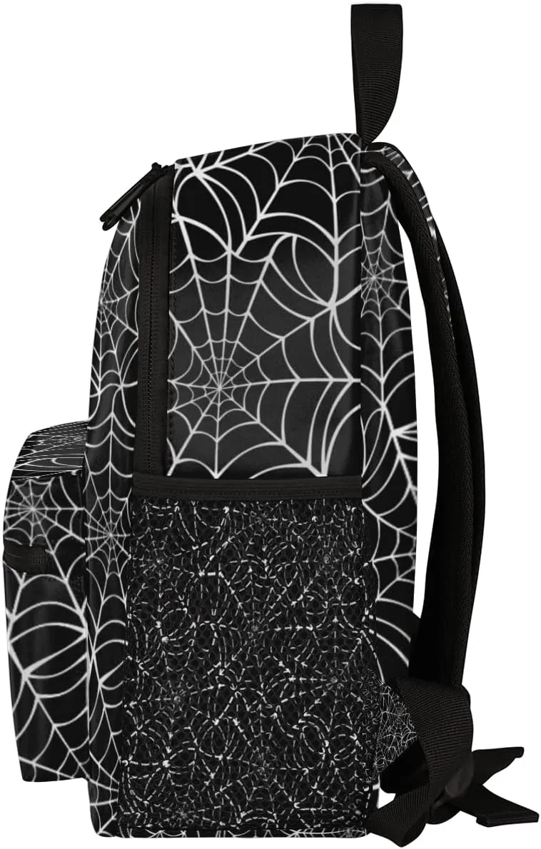 TropicalLife Black Spider Web Kids Backpack for School Boys and Girls, Lightweight Travel Bookbag with Chest Strap for Kindergarten Preschool