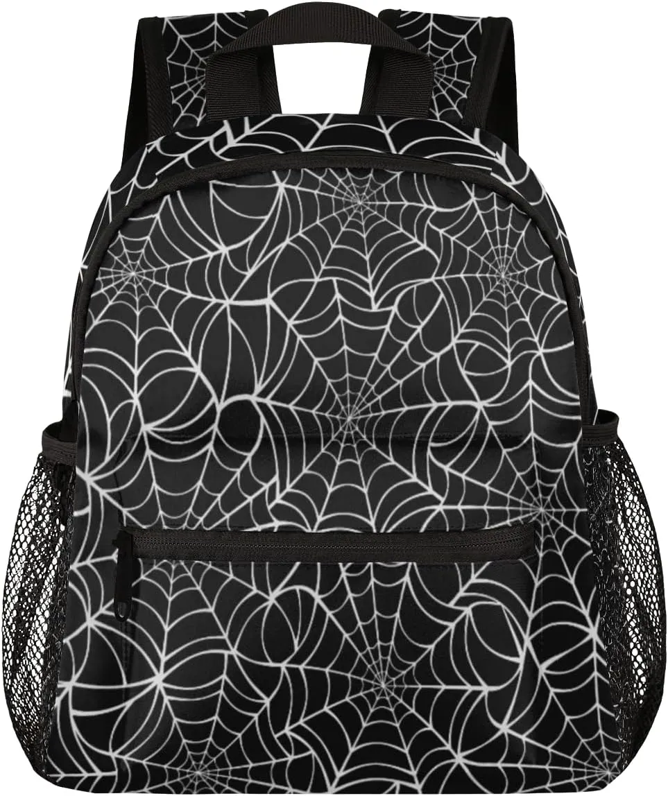 TropicalLife Black Spider Web Kids Backpack for School Boys and Girls, Lightweight Travel Bookbag with Chest Strap for Kindergarten Preschool