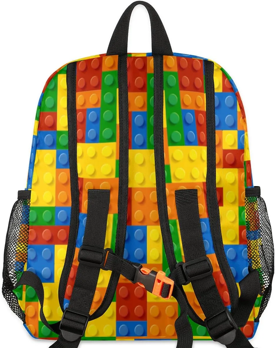 TropicalLife Colourful Building Blocks Kids Backpack for School Boys and Girls, Lightweight Travel Bookbag with Chest Strap for Kindergarten Preschool