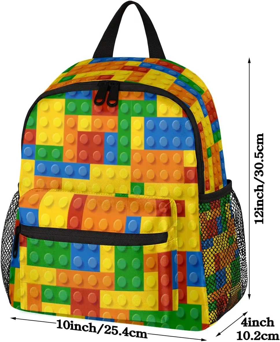 TropicalLife Colourful Building Blocks Kids Backpack for School Boys and Girls, Lightweight Travel Bookbag with Chest Strap for Kindergarten Preschool