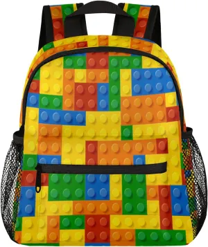 TropicalLife Colourful Building Blocks Kids Backpack for School Boys and Girls, Lightweight Travel Bookbag with Chest Strap for Kindergarten Preschool