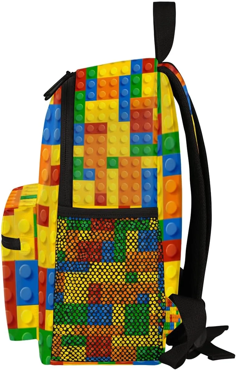 TropicalLife Colourful Building Blocks Kids Backpack for School Boys and Girls, Lightweight Travel Bookbag with Chest Strap for Kindergarten Preschool
