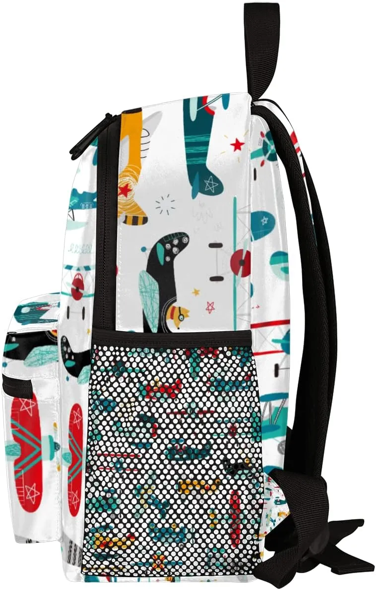 TropicalLife Kids Airplane Pattern Kids Backpack for School Boys and Girls Airplanes Kindergarten Preschool School Bag with Chest Strap for Back to School Elementary School