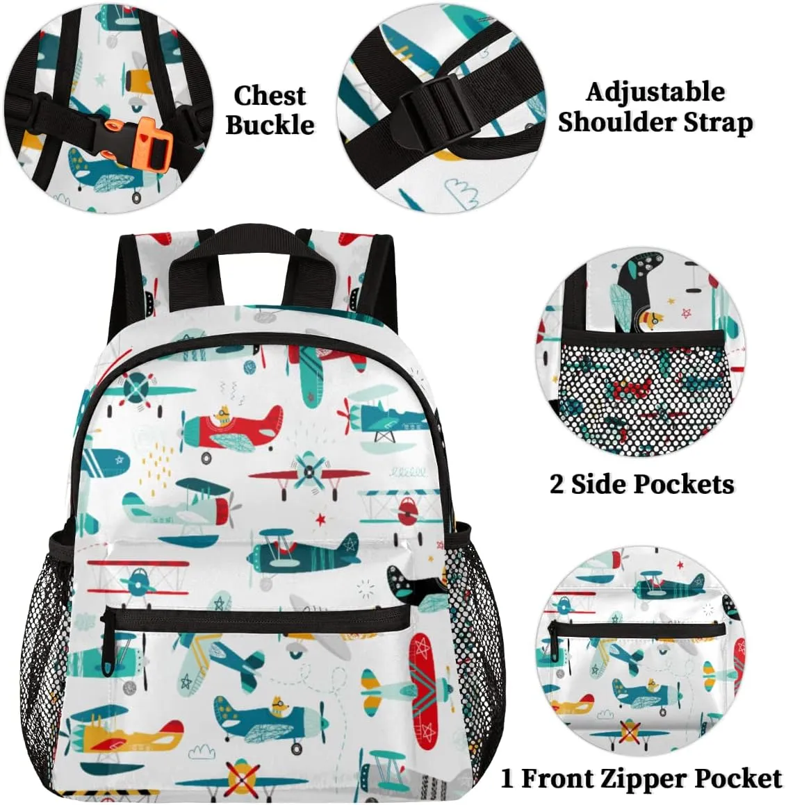 TropicalLife Kids Airplane Pattern Kids Backpack for School Boys and Girls Airplanes Kindergarten Preschool School Bag with Chest Strap for Back to School Elementary School