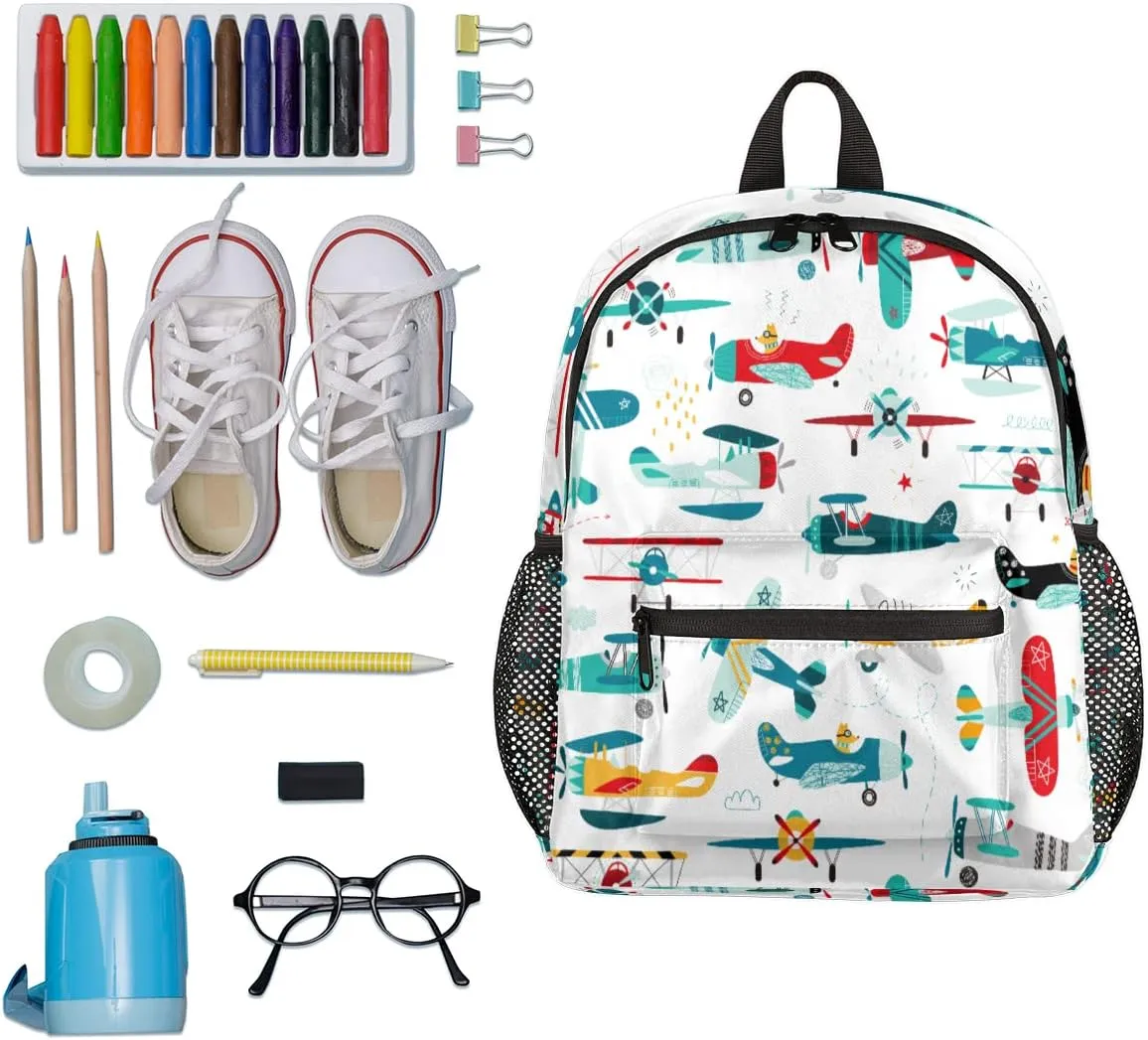 TropicalLife Kids Airplane Pattern Kids Backpack for School Boys and Girls Airplanes Kindergarten Preschool School Bag with Chest Strap for Back to School Elementary School