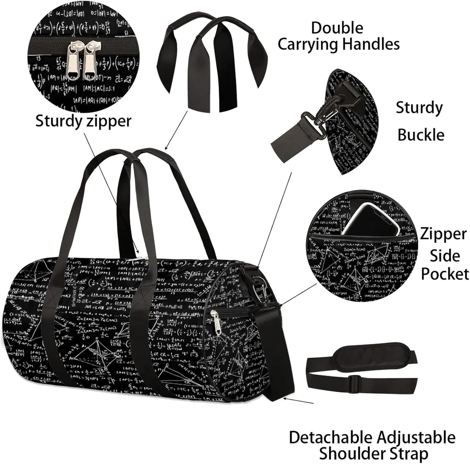 Tropicallife Mathematical Formula Sports Gym Bag for Men Women Lightweight Travel Duffle Bag with Shoulder Strap Waterproof Carry On Weekender Overnight Bag for Travel Sports Gym