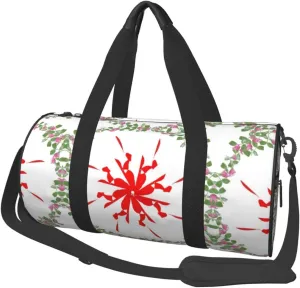 Turning Green Leaves And Red Flowers* Round Large Capacity Foldable Duffel Bag For Women Men, Gym Tote, Sports Duffel.