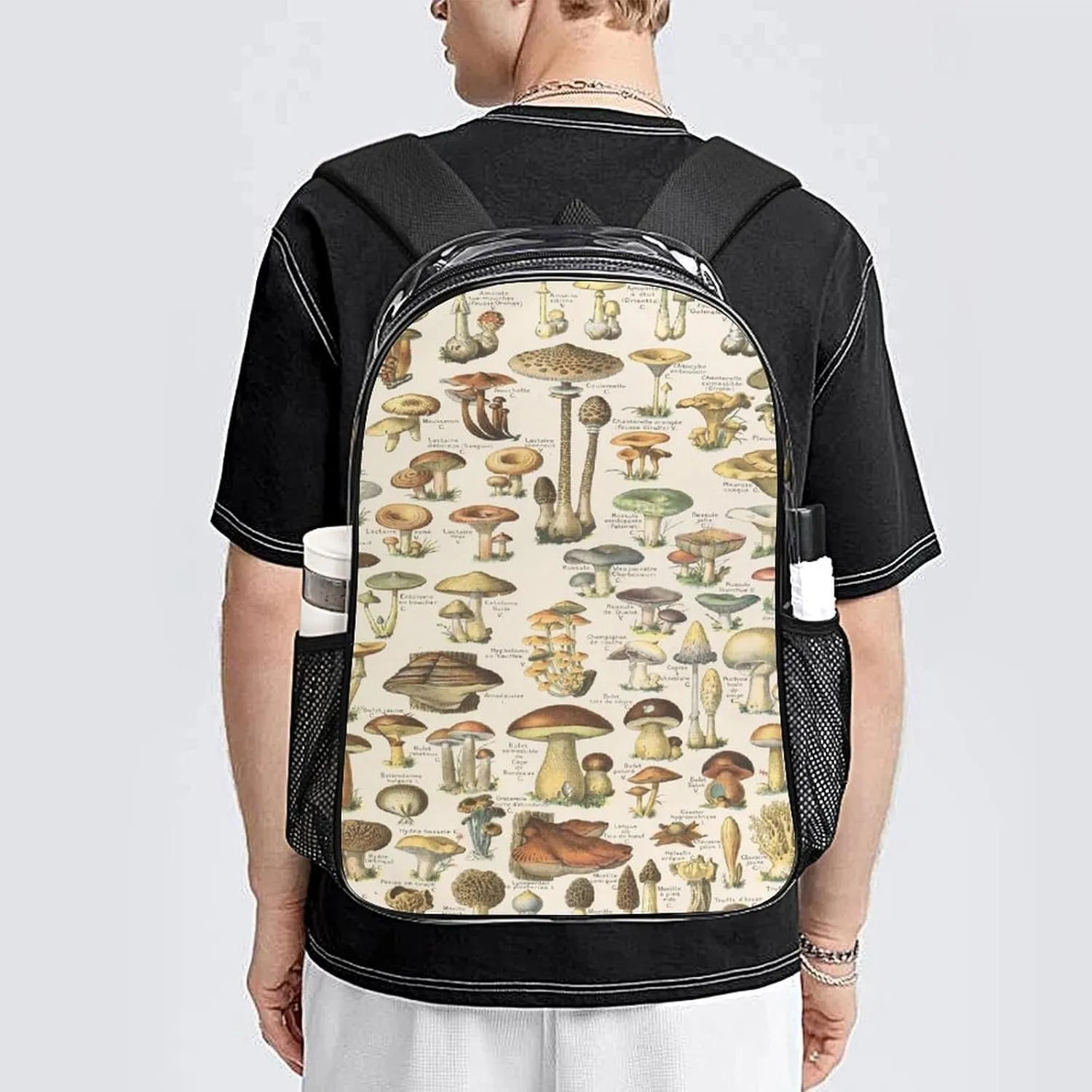 Types of Various Mushroom Wild Clear Backpacks PVC Transparent Laptop Backpack Multipurpose Double Shoulder Bag for Men Women Gifts