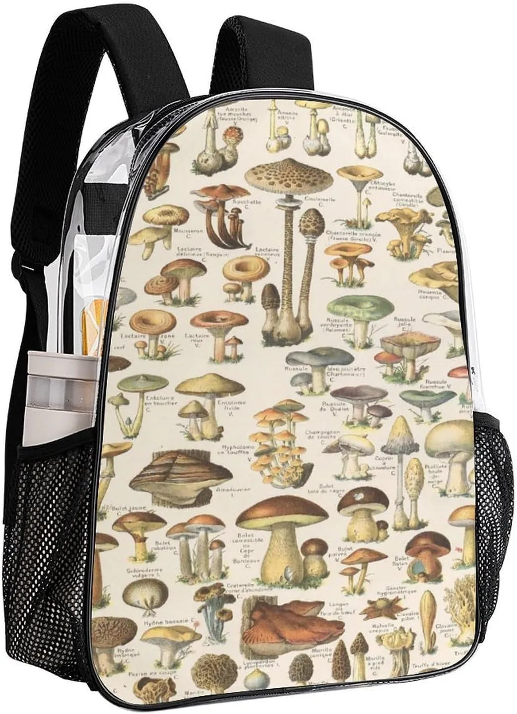 Types of Various Mushroom Wild Clear Backpacks PVC Transparent Laptop Backpack Multipurpose Double Shoulder Bag for Men Women Gifts