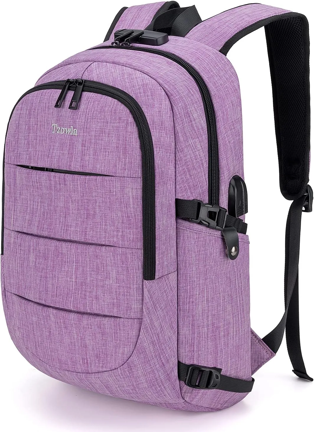 Tzowla Business Laptop Backpack Water Resistant Anti-Theft Backpack with USB Charging Port and Lock 15.6 Inch Computer Backpacks for Women, Casual Hiking Travel Daypack(Purple)