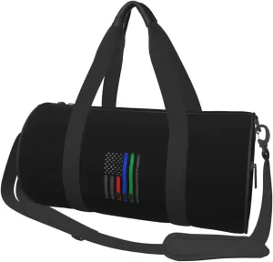 U Thin Blue Red Green Line Travel Luggage Duffel Bag Sports Rolling Foldable Duffel Bag, Black