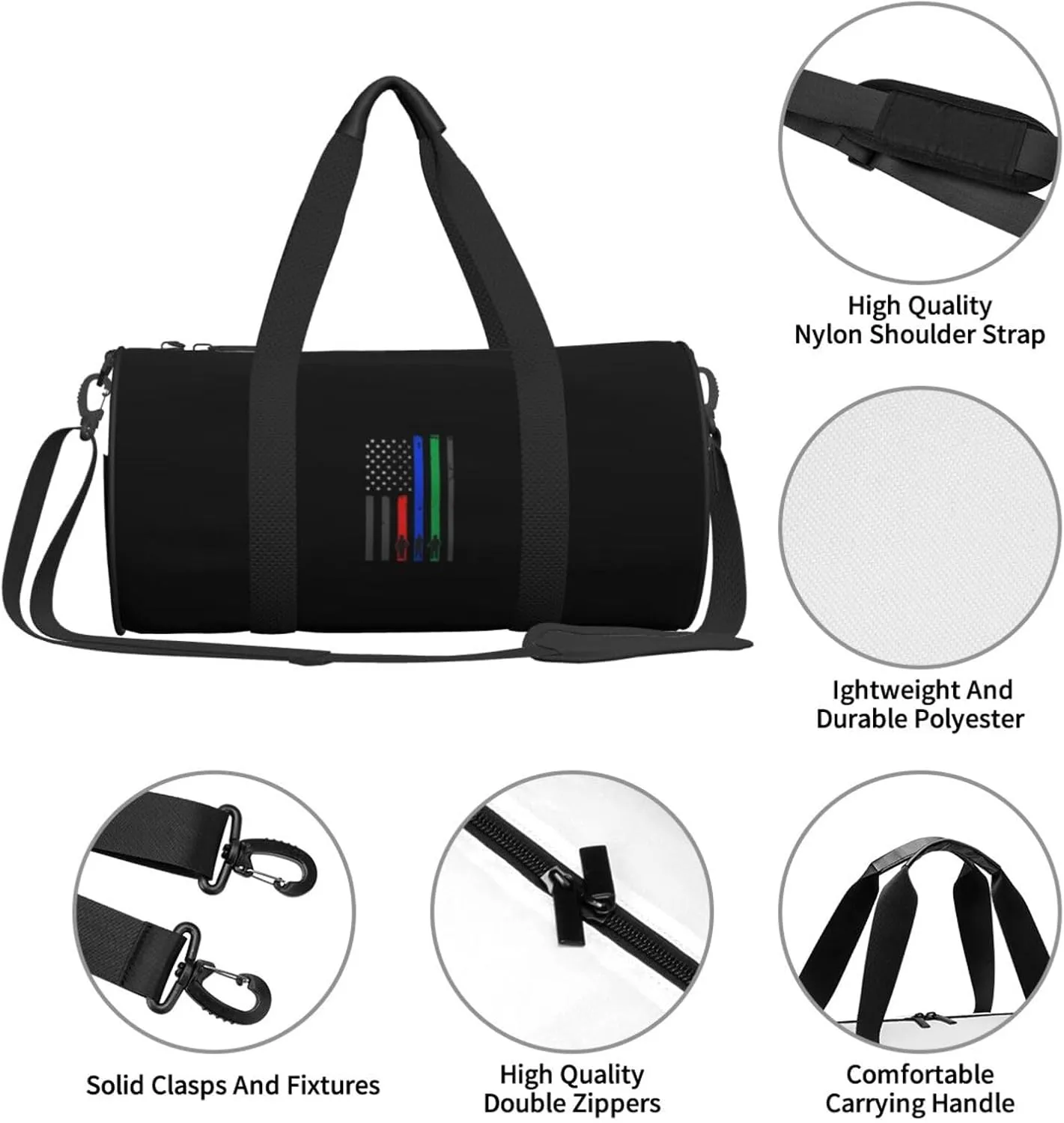 U Thin Blue Red Green Line Travel Luggage Duffel Bag Sports Rolling Foldable Duffel Bag, Black