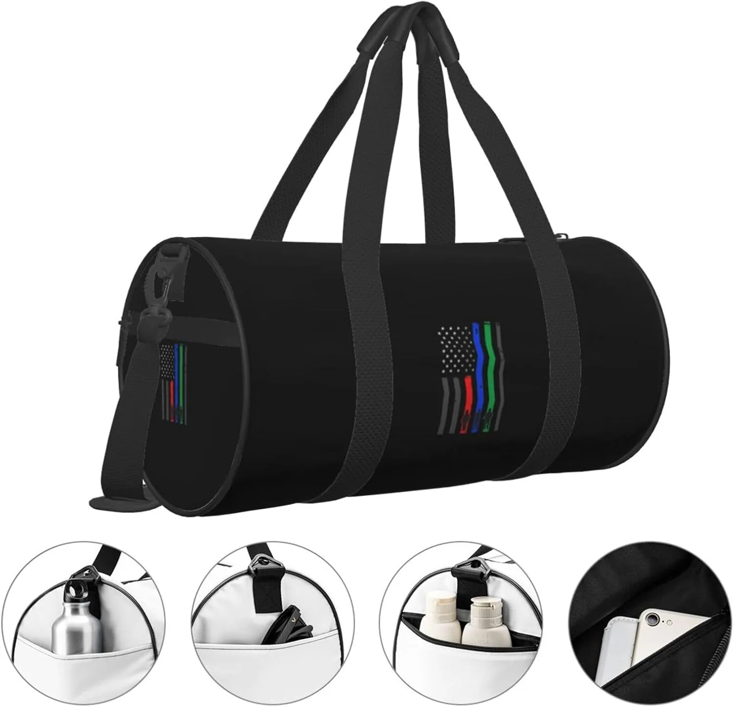 U Thin Blue Red Green Line Travel Luggage Duffel Bag Sports Rolling Foldable Duffel Bag, Black