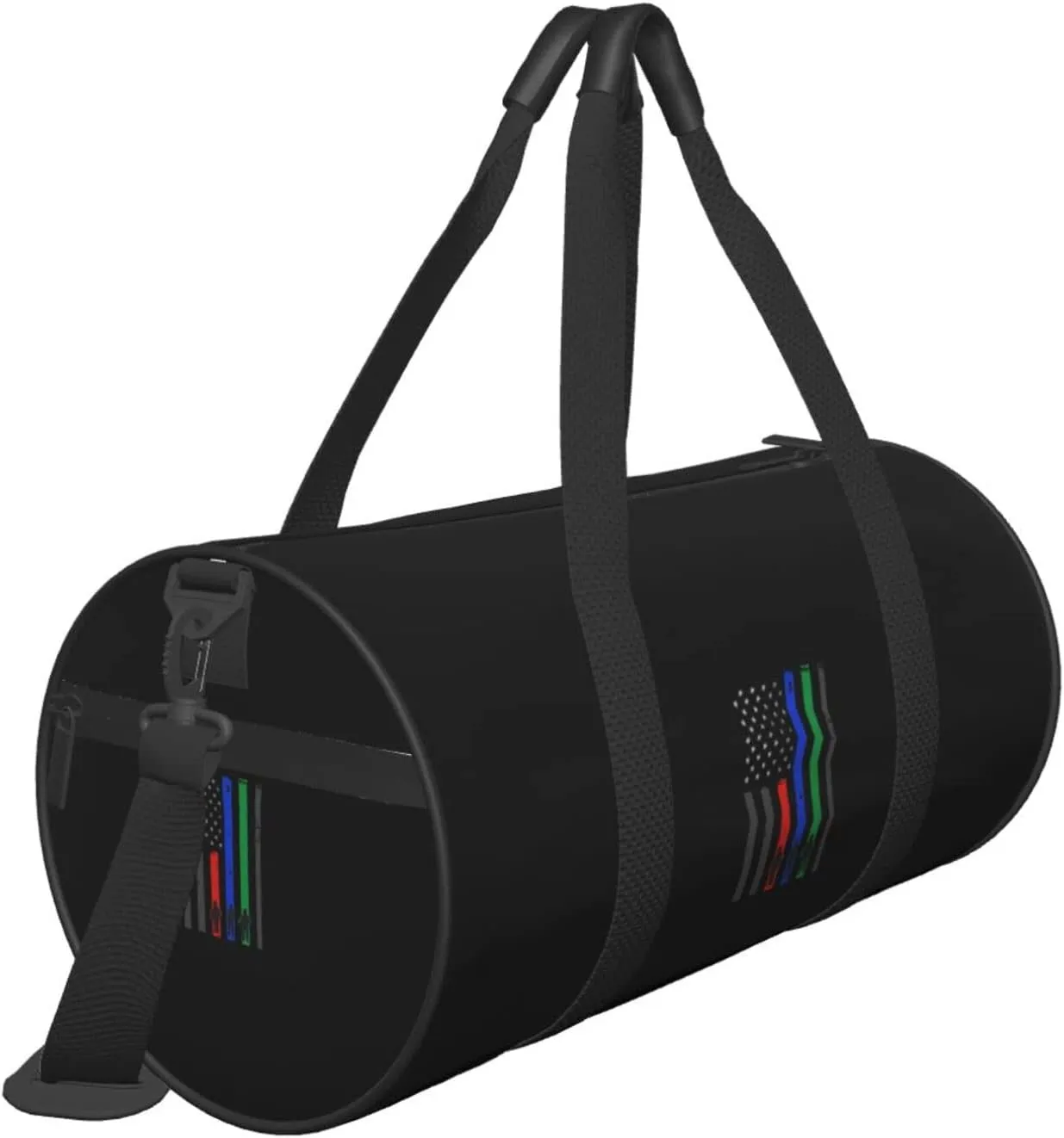 U Thin Blue Red Green Line Travel Luggage Duffel Bag Sports Rolling Foldable Duffel Bag, Black
