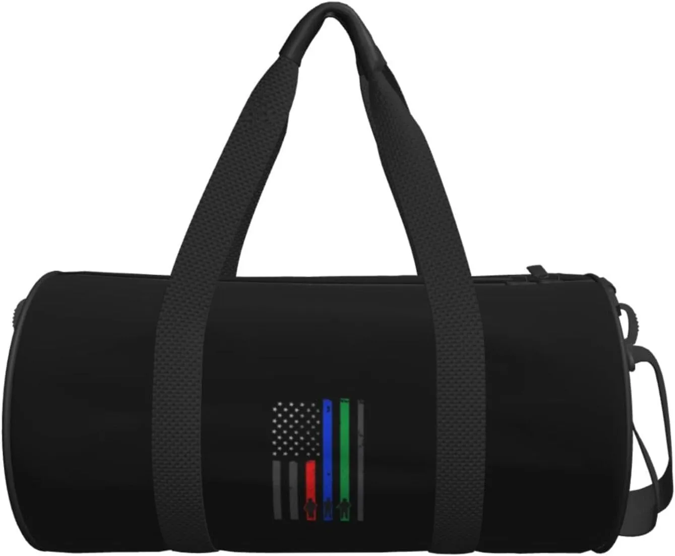 U Thin Blue Red Green Line Travel Luggage Duffel Bag Sports Rolling Foldable Duffel Bag, Black