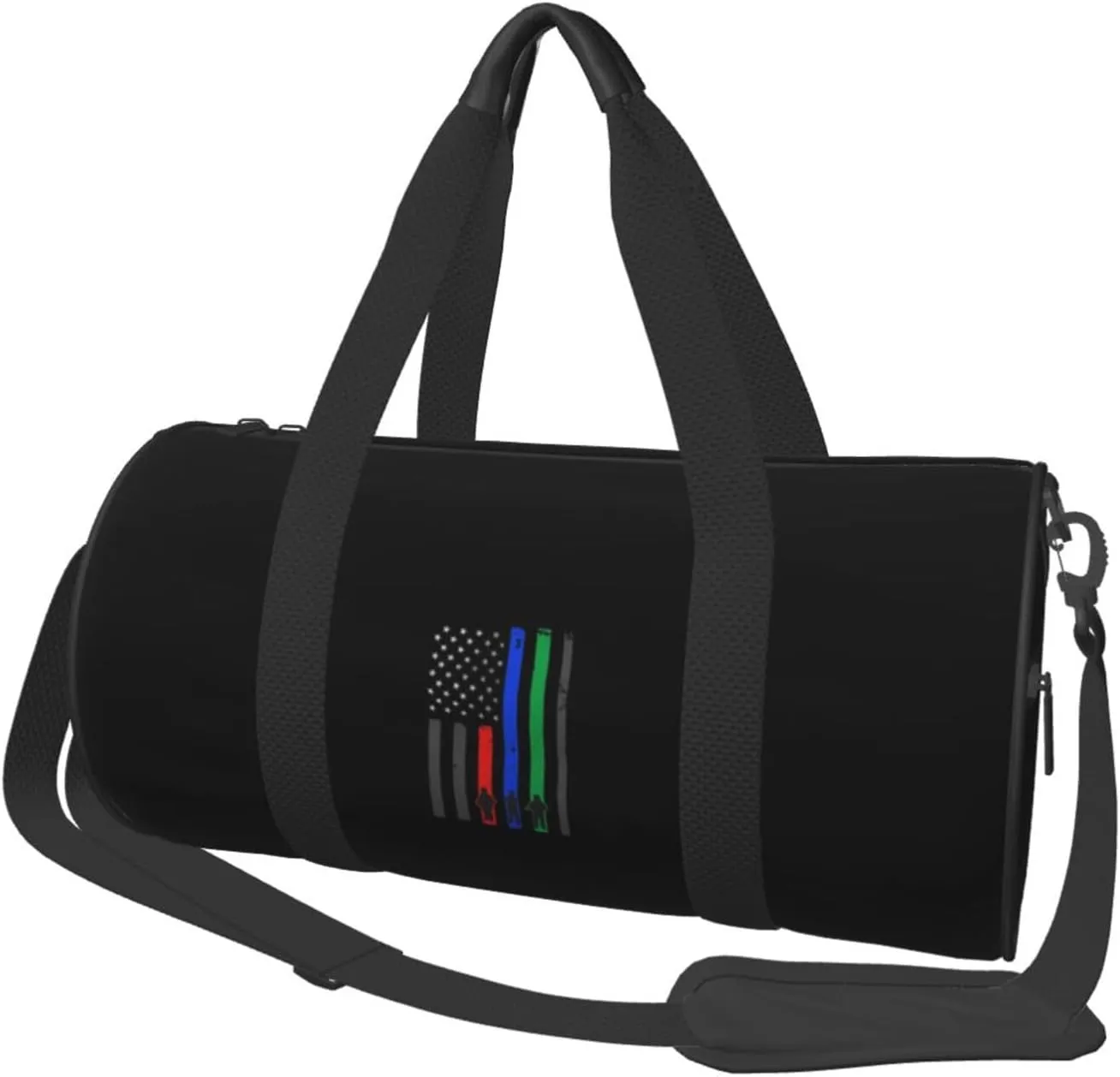 U Thin Blue Red Green Line Travel Luggage Duffel Bag Sports Rolling Foldable Duffel Bag, Black