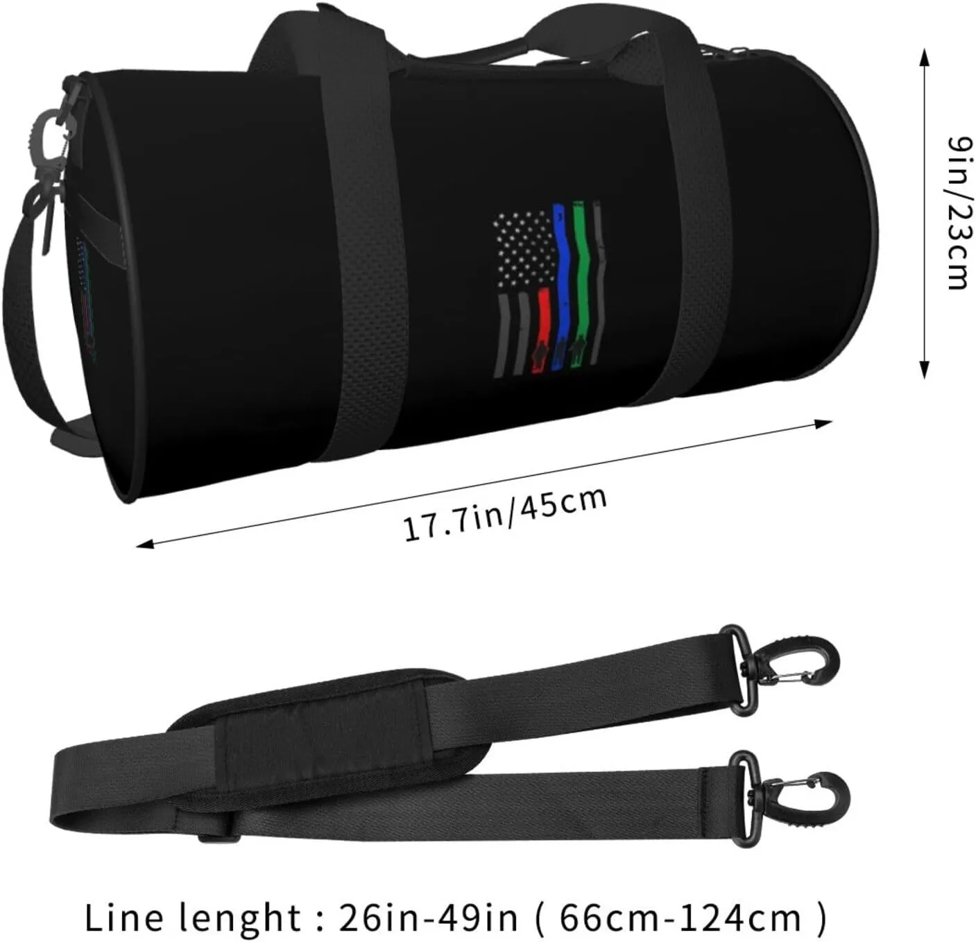 U Thin Blue Red Green Line Travel Luggage Duffel Bag Sports Rolling Foldable Duffel Bag, Black