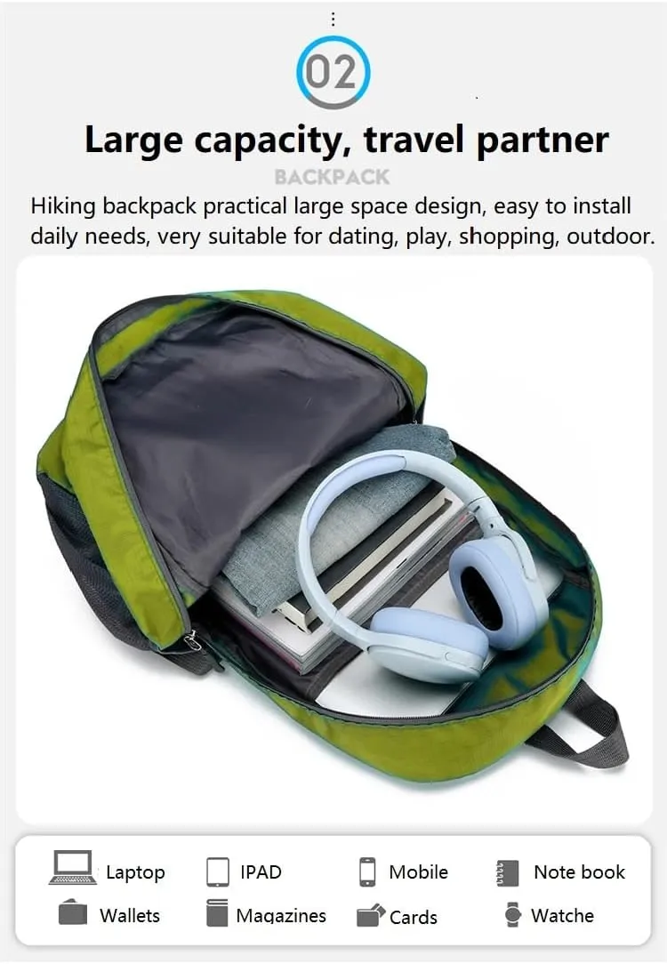 Ultra Lightweight-Packable-Hiking-Backpack Foldable Travel Camping Daypack Casual Outdoor Water-resistant 25L Bags (Green)