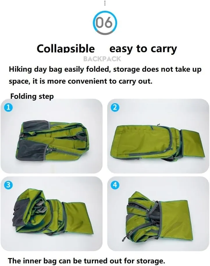 Ultra Lightweight-Packable-Hiking-Backpack Foldable Travel Camping Daypack Casual Outdoor Water-resistant 25L Bags (Green)