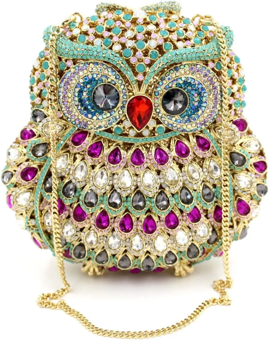 UMREN Cute Owl Clutch Women Crystal Evening Bags Luxury Handbag Rhinestone Wedding Party Purse