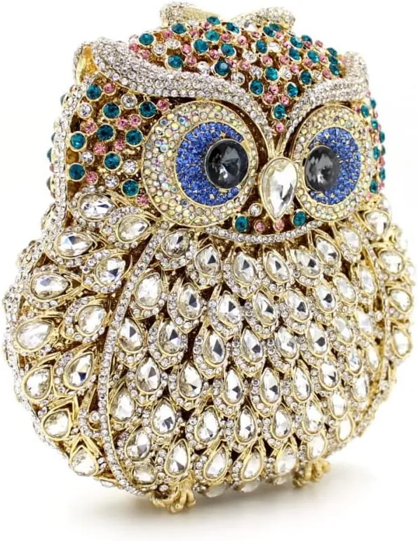 UMREN Cute Owl Clutch Women Crystal Evening Bags Luxury Handbag Rhinestone Wedding Party Purse