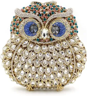 UMREN Cute Owl Clutch Women Crystal Evening Bags Luxury Handbag Rhinestone Wedding Party Purse