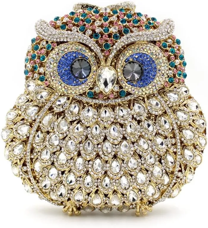 UMREN Cute Owl Clutch Women Crystal Evening Bags Luxury Handbag Rhinestone Wedding Party Purse