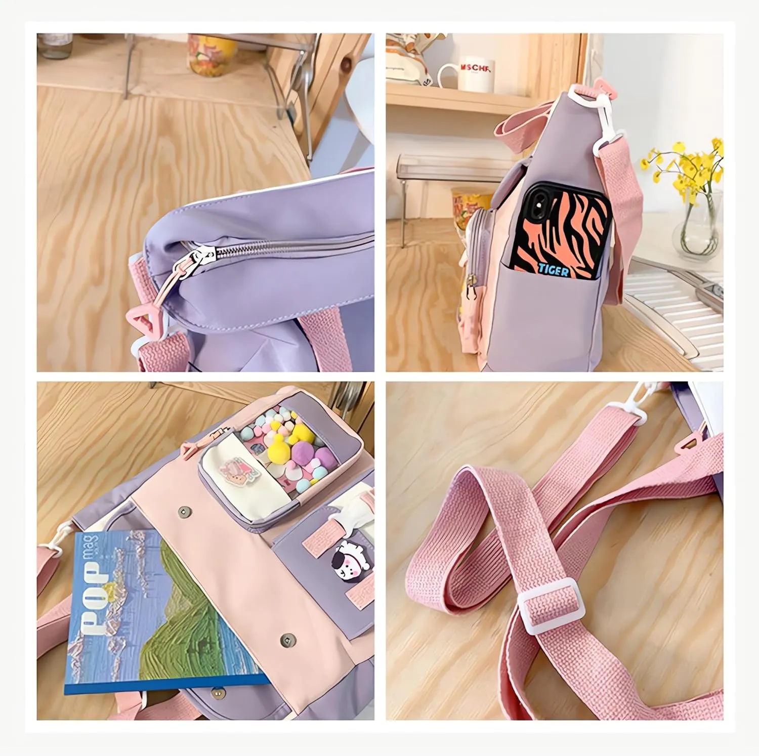 UNICOLD Kawaii Shoulder Bag With Cute Accessories Large Capacity Women's Aesthetic Crossbody Bag (Black)