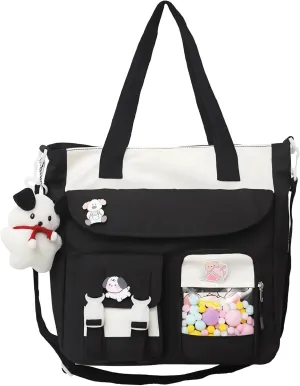 UNICOLD Kawaii Shoulder Bag With Cute Accessories Large Capacity Women's Aesthetic Crossbody Bag (Black)