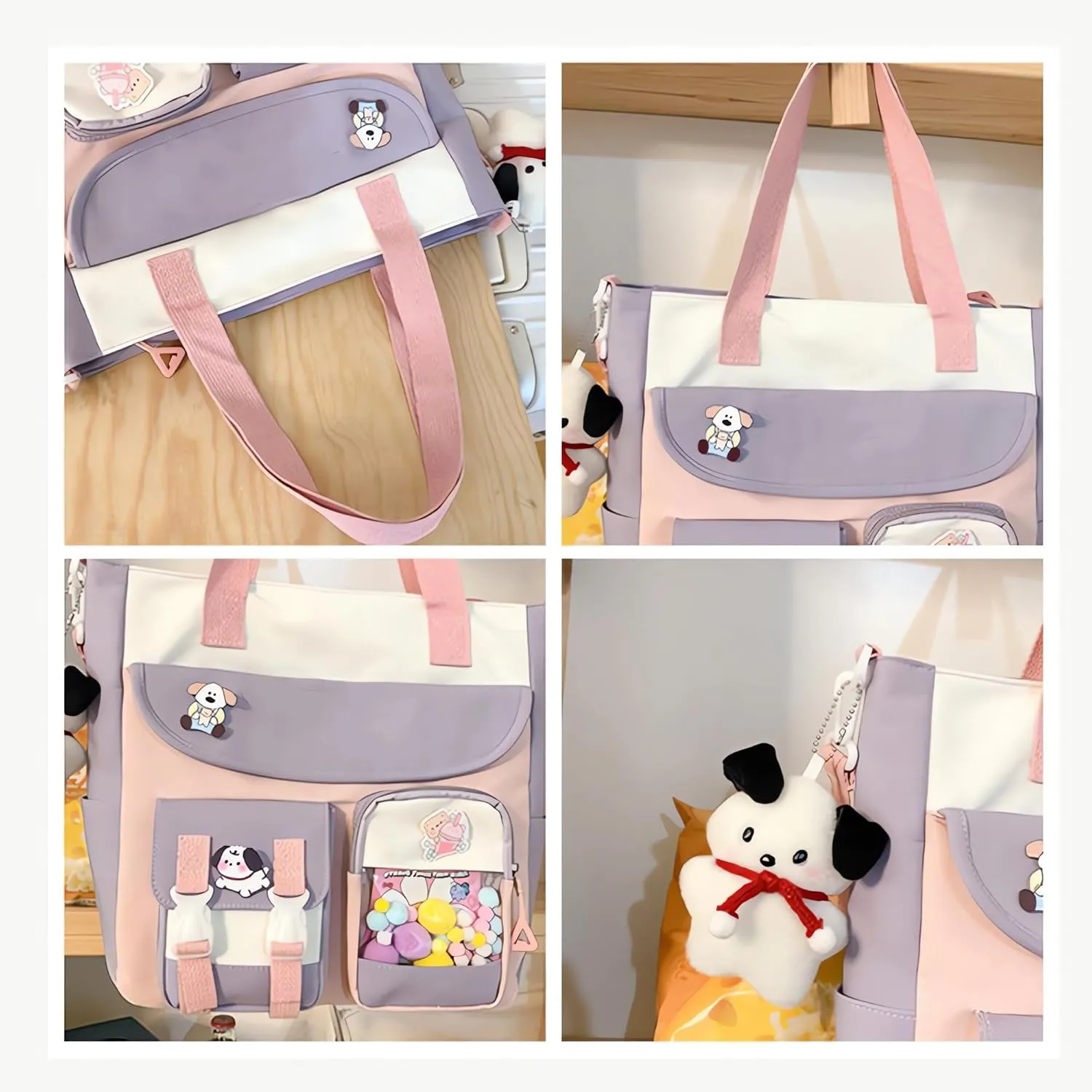 UNICOLD Kawaii Shoulder Bag With Cute Accessories Large Capacity Women's Aesthetic Crossbody Bag (Black)