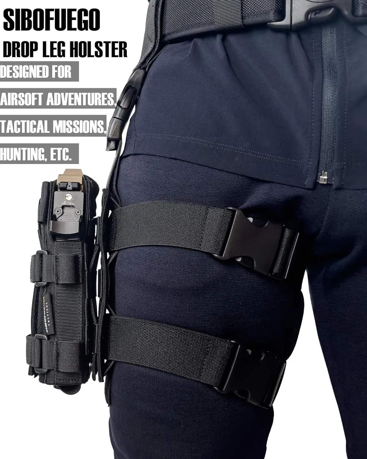 Universal Drop Leg Holster - Adjustable Thigh Holster for Light & Red Dot Sights, Airsoft Pistol Holster with MOLLE Drop Leg Panel, Compatible with 1911, Glock, Sig, Beretta, Ruger, Taurus.(Black)