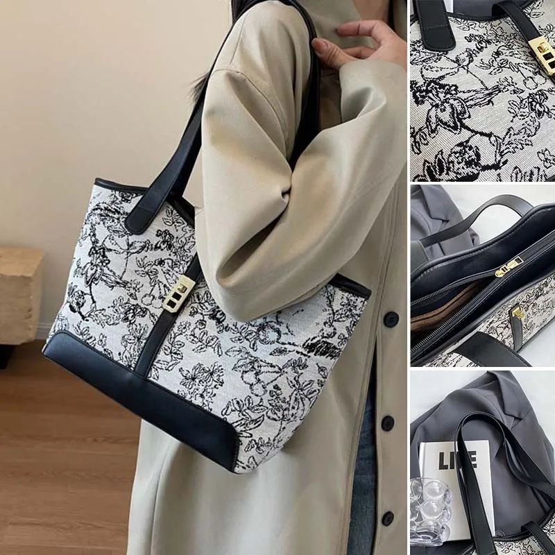 Upcycled Canvas and Leather Floral Print Shoulder Bag