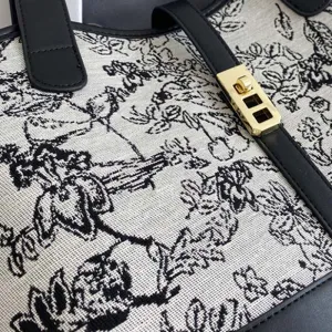 Upcycled Canvas and Leather Floral Print Shoulder Bag