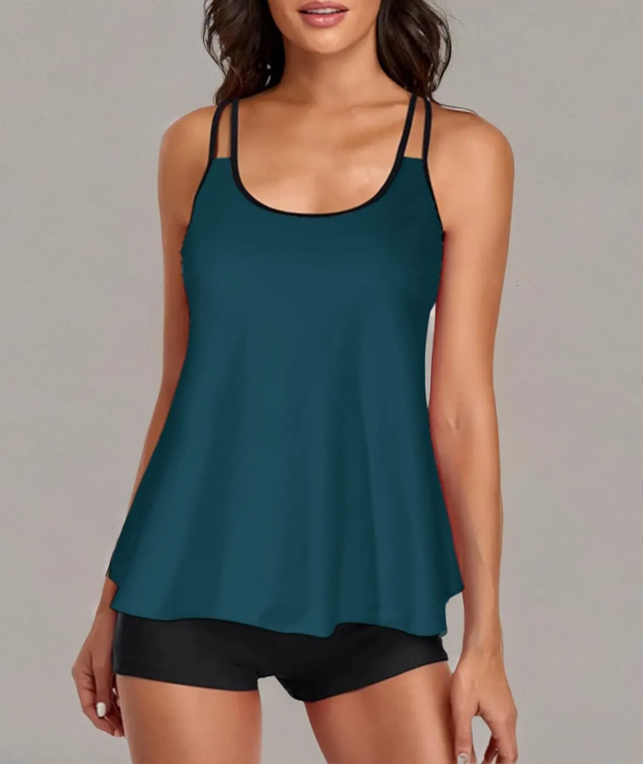Urchics Womens 2025 Tankini Swimsuits Tummy Control Flowy Swimwear Two Piece Bathing Suits Swim Tank Top with Boyshorts