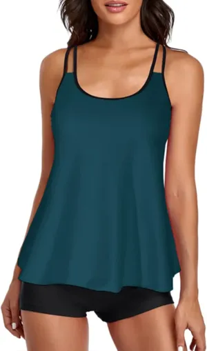 Urchics Womens 2025 Tankini Swimsuits Tummy Control Flowy Swimwear Two Piece Bathing Suits Swim Tank Top with Boyshorts