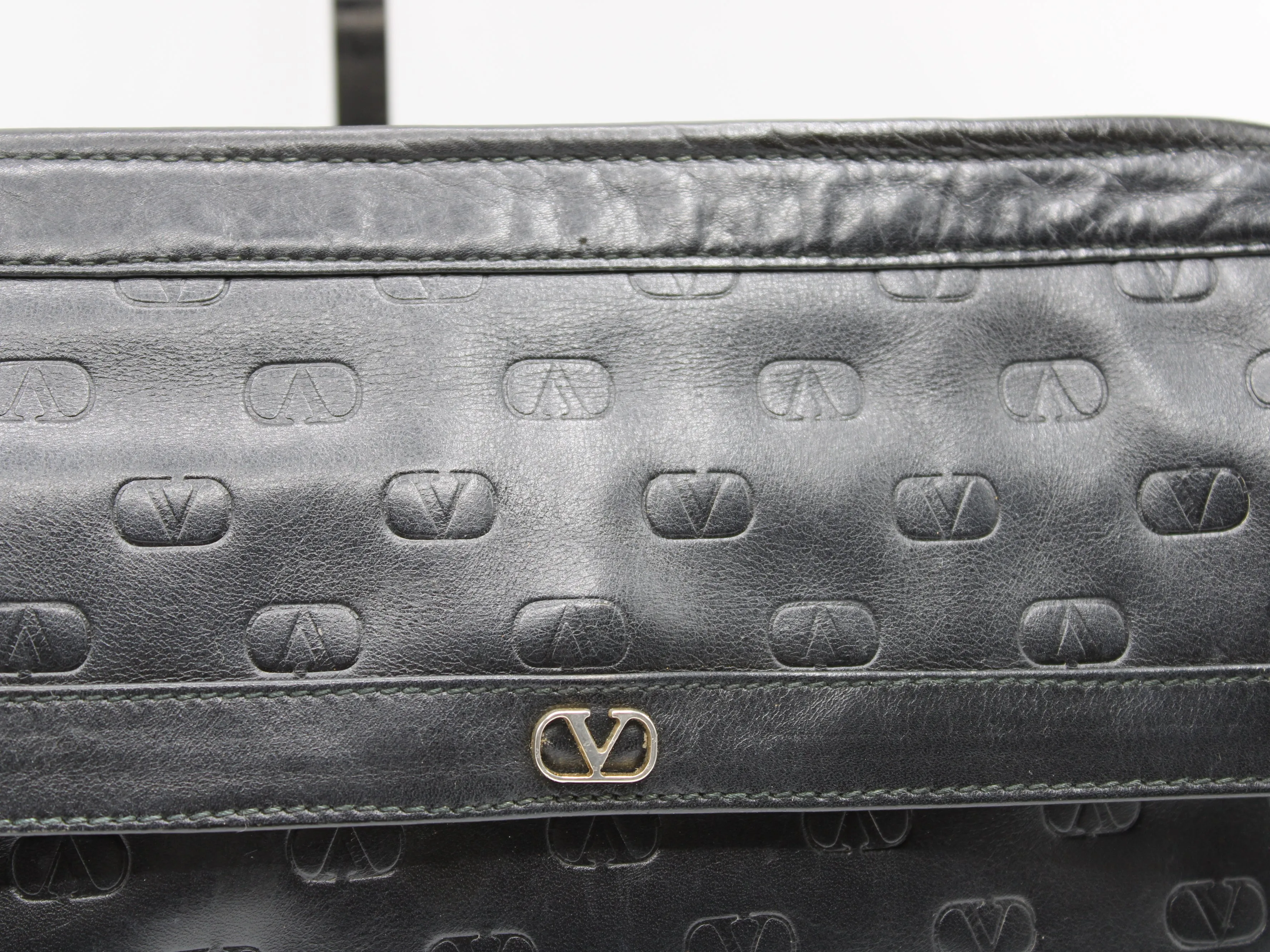 Valentino Black V Embossed Lambskin Leather Crossbody Bag Vintage