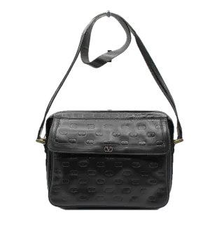 Valentino Black V Embossed Lambskin Leather Crossbody Bag Vintage
