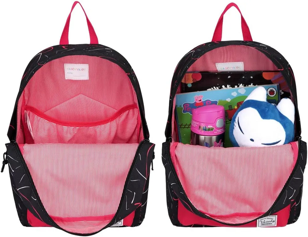 VASCHY Preschool Toddler Backpack, Little Kid Small Backpacks for Kindergarten Children Boys and Girls with Chest Strap in Black Red