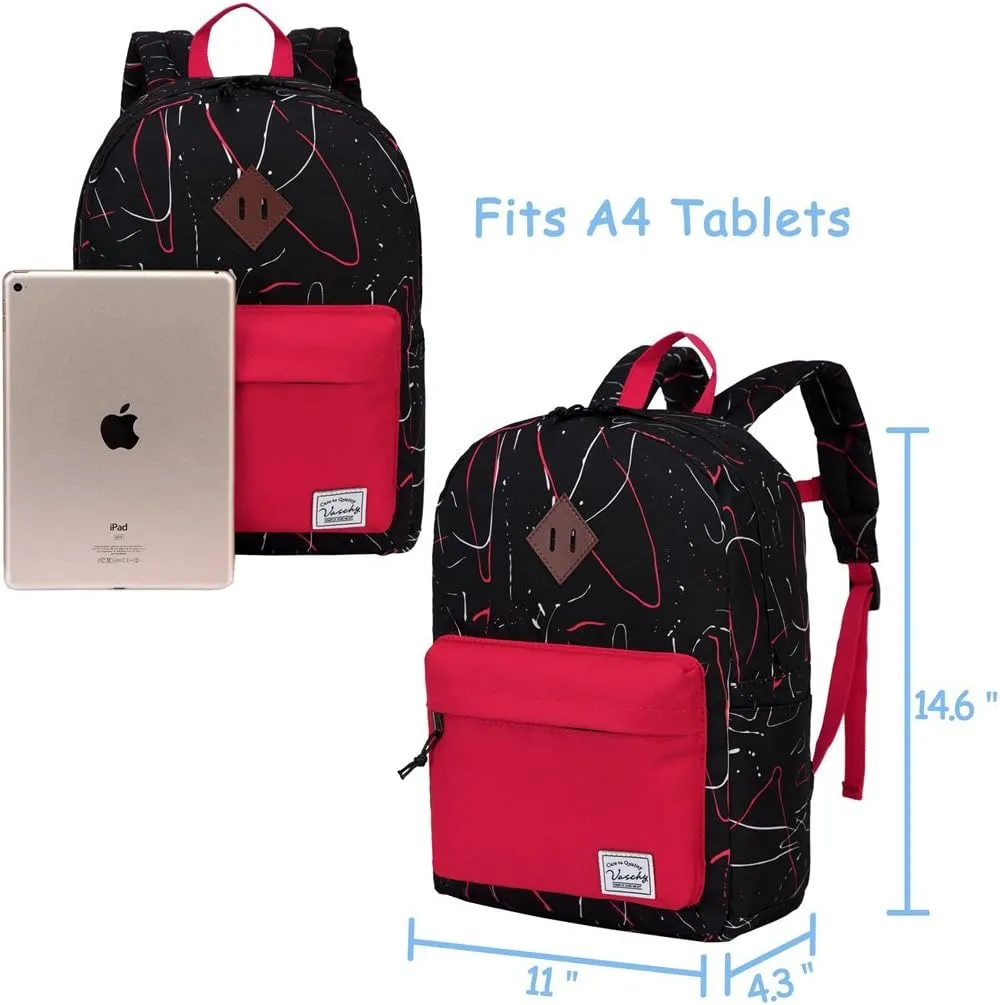 VASCHY Preschool Toddler Backpack, Little Kid Small Backpacks for Kindergarten Children Boys and Girls with Chest Strap in Black Red