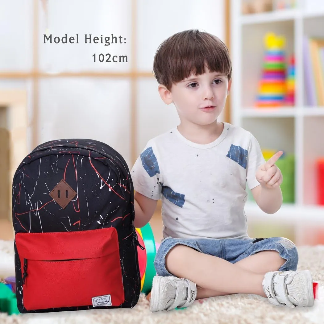 VASCHY Preschool Toddler Backpack, Little Kid Small Backpacks for Kindergarten Children Boys and Girls with Chest Strap in Black Red