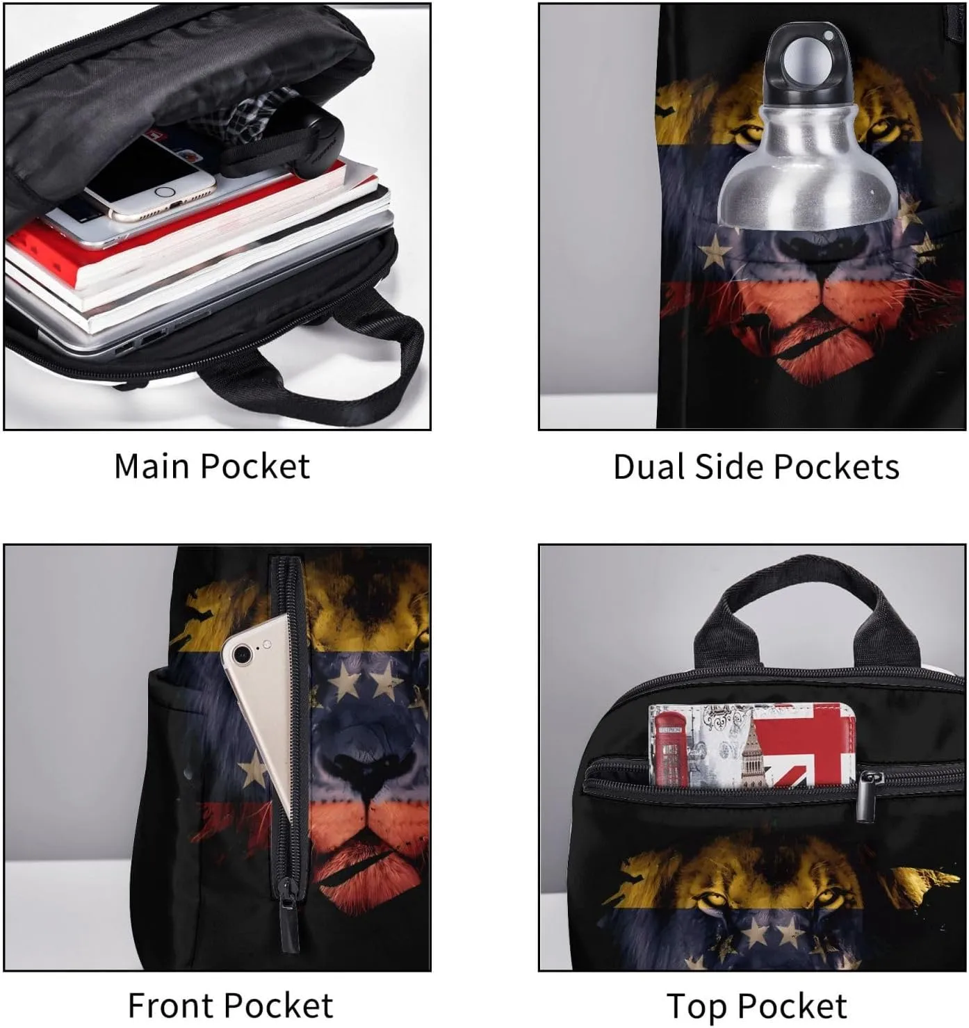 Venezuelan Venezuela Flag African Lion Casual Laptop Backpack Travel Rucksack Sports Daypack Adjustable Strap Bags with Multi-Pockets for Working Running Camping