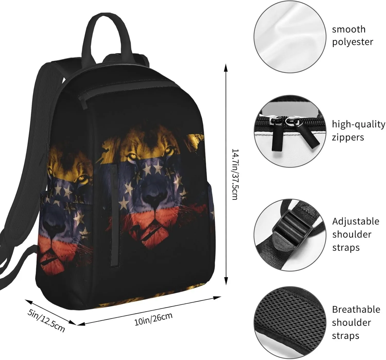 Venezuelan Venezuela Flag African Lion Casual Laptop Backpack Travel Rucksack Sports Daypack Adjustable Strap Bags with Multi-Pockets for Working Running Camping