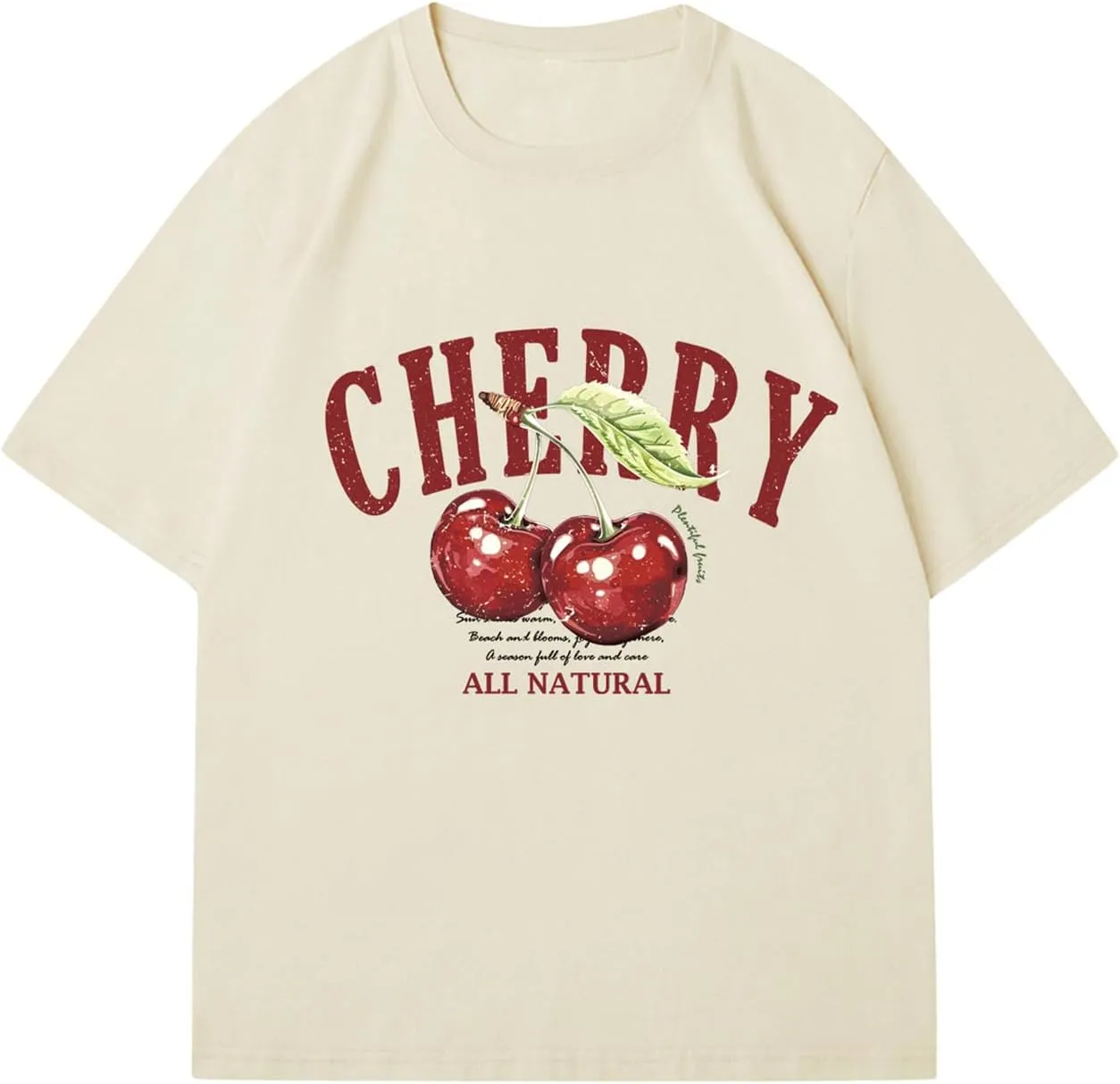 Verdusa Women's Fruit Letter Print Oversized T Shirt Retro Vintage Round Neck Drop Shoulder Tee Tops