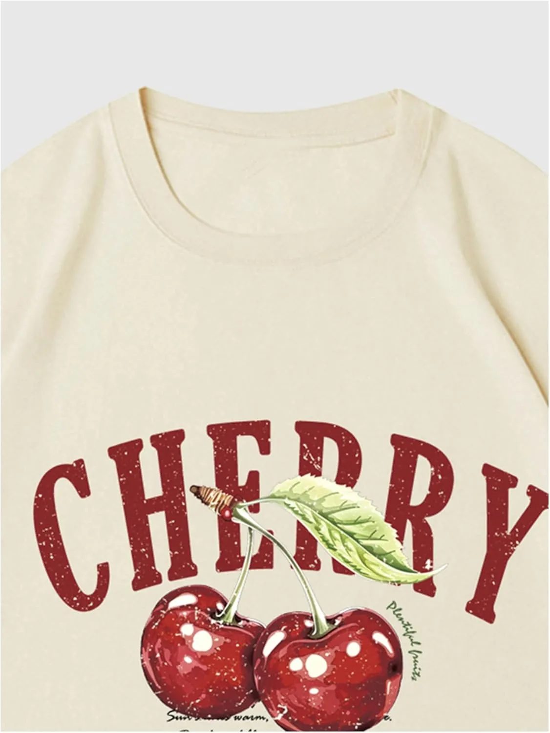 Verdusa Women's Fruit Letter Print Oversized T Shirt Retro Vintage Round Neck Drop Shoulder Tee Tops