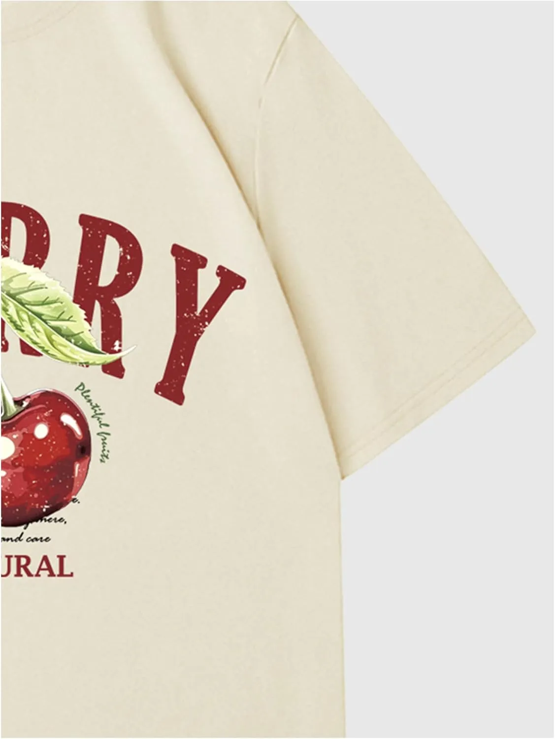 Verdusa Women's Fruit Letter Print Oversized T Shirt Retro Vintage Round Neck Drop Shoulder Tee Tops